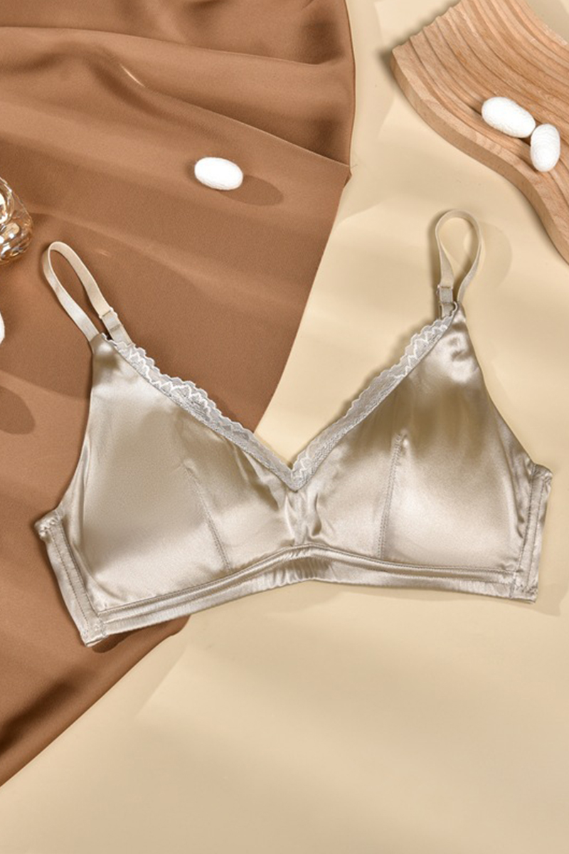 93% Mulberry Silk Women Thin Strap Seamless Wireless Bra Supportive Anti-Sagging Comfort Lingerie