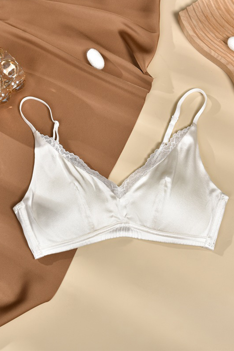 93% Mulberry Silk Women Thin Strap Seamless Wireless Bra Supportive Anti-Sagging Comfort Lingerie