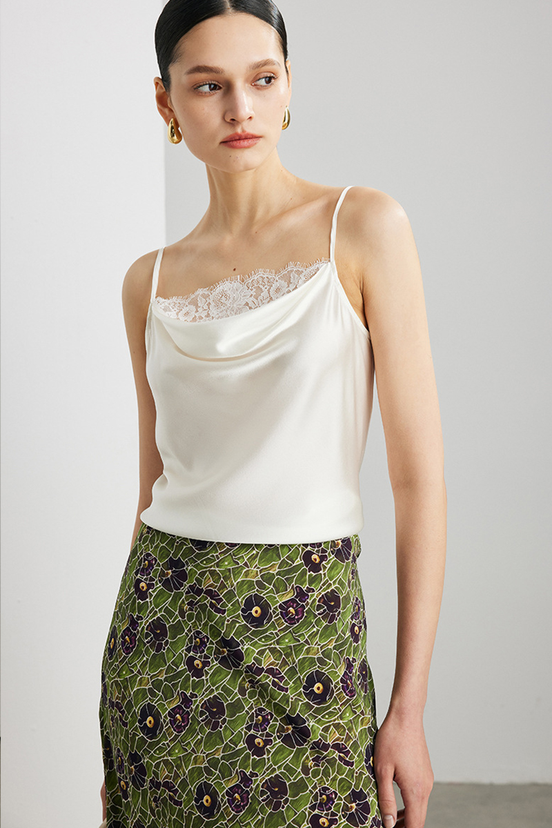 90% Mulberry Silk 2026 Spring Summer New Women Silk Camisole Solid Color Lace Trim Mulberry Silk Tank Top Versatile for Commute Layering & Outer Wear
