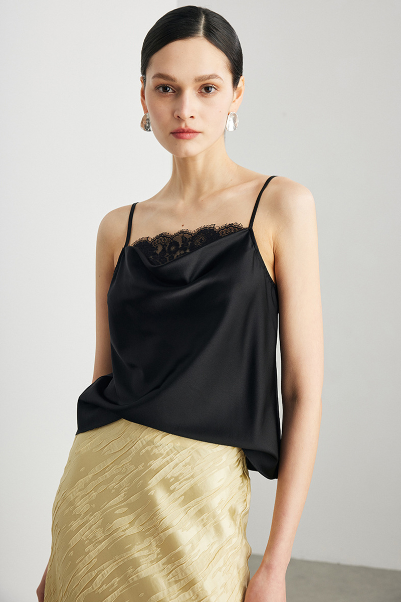 90% Mulberry Silk 2026 Spring Summer New Women Silk Camisole Solid Color Lace Trim Mulberry Silk Tank Top Versatile for Commute Layering & Outer Wear