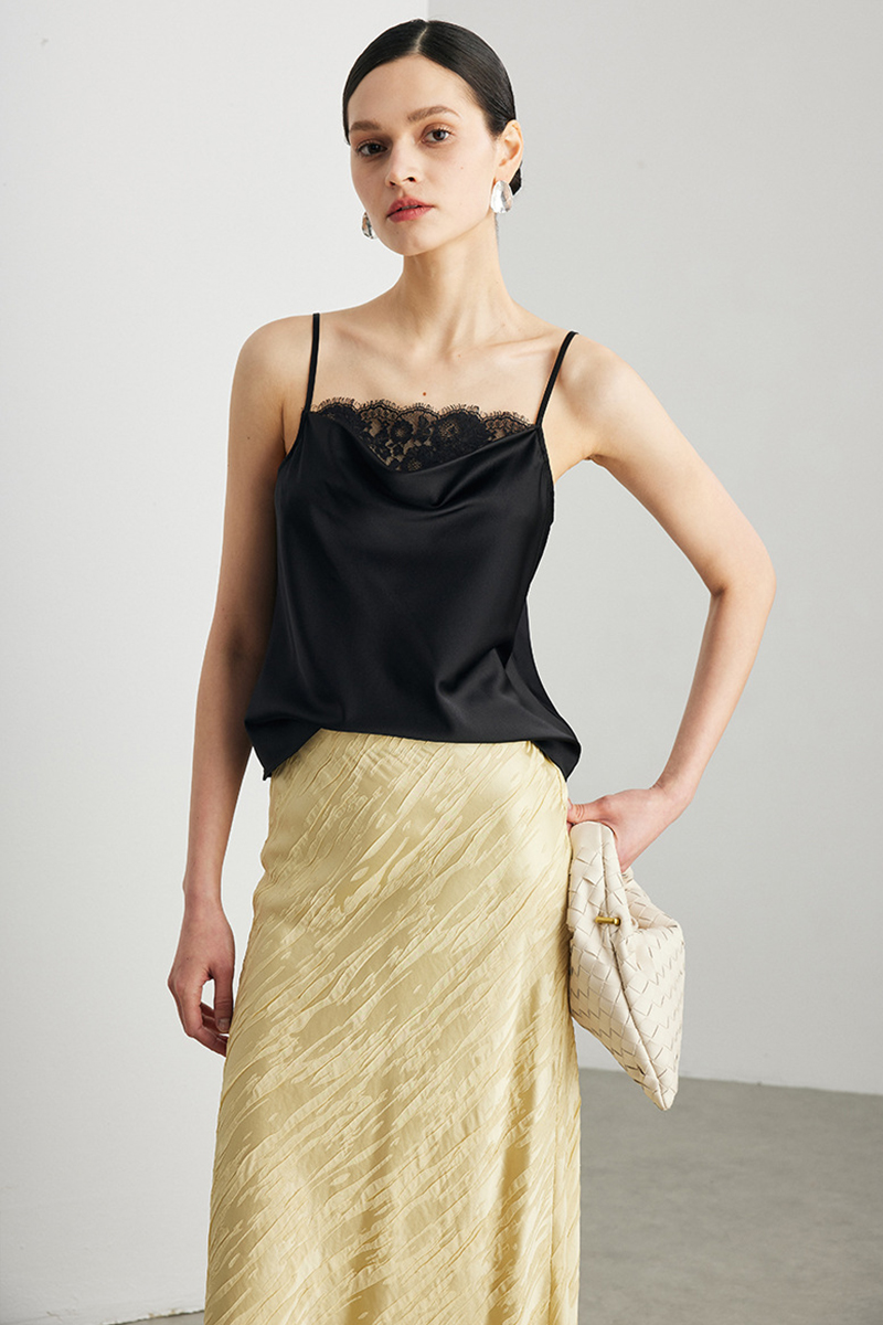 90% Mulberry Silk 2026 Spring Summer New Women Silk Camisole Solid Color Lace Trim Mulberry Silk Tank Top Versatile for Commute Layering & Outer Wear