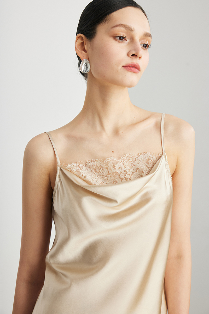 90% Mulberry Silk 2026 Spring Summer New Women Silk Camisole Solid Color Lace Trim Mulberry Silk Tank Top Versatile for Commute Layering & Outer Wear
