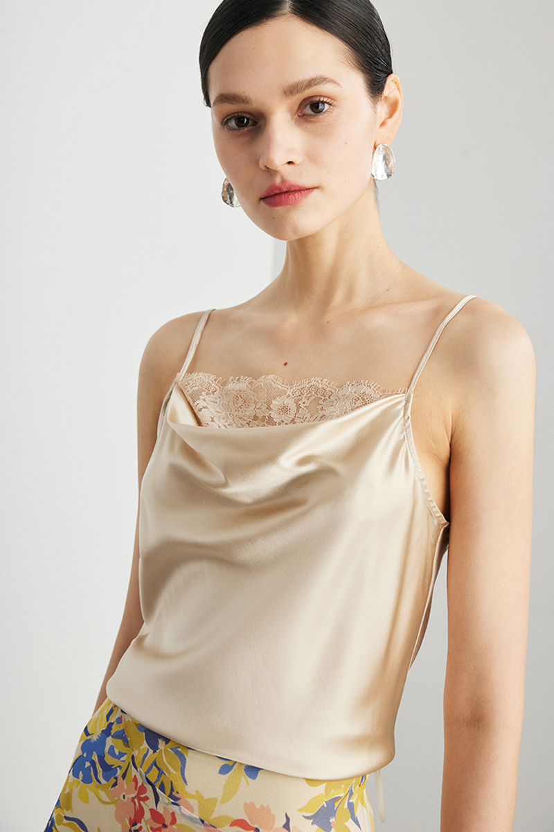 90% Mulberry Silk 2026 Spring Summer New Women Silk Camisole Solid Color Lace Trim Mulberry Silk Tank Top Versatile for Commute Layering & Outer Wear
