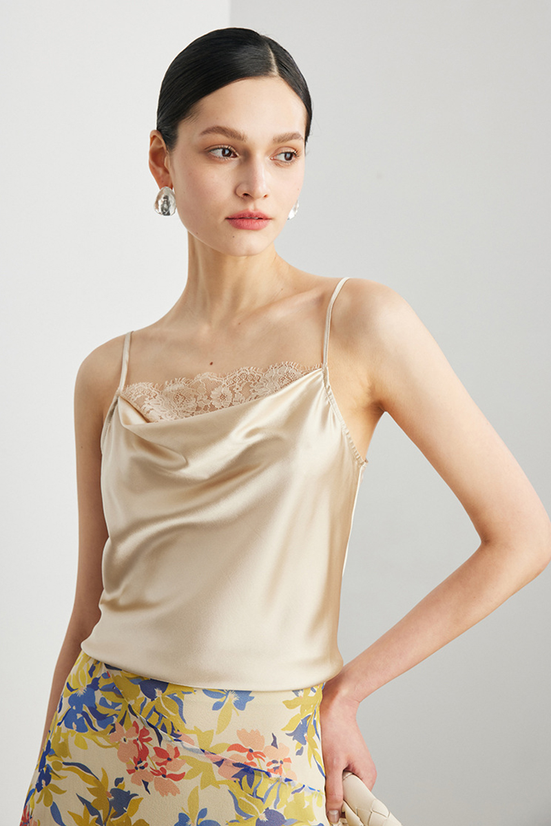 90% Mulberry Silk 2026 Spring Summer New Women Silk Camisole Solid Color Lace Trim Mulberry Silk Tank Top Versatile for Commute Layering & Outer Wear