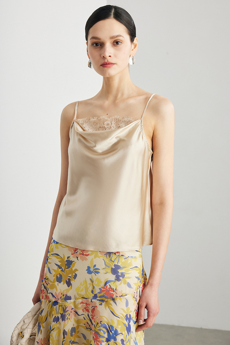 90% Mulberry Silk 2026 Spring Summer New Women Silk Camisole Solid Color Lace Trim Mulberry Silk Tank Top Versatile for Commute Layering & Outer Wear