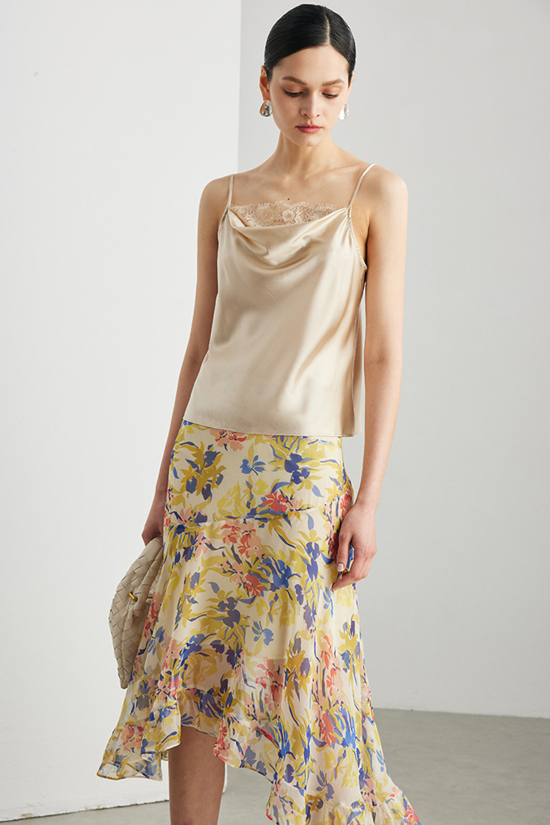 90% Mulberry Silk 2026 Spring Summer New Women Silk Camisole Solid Color Lace Trim Mulberry Silk Tank Top Versatile for Commute Layering & Outer Wear