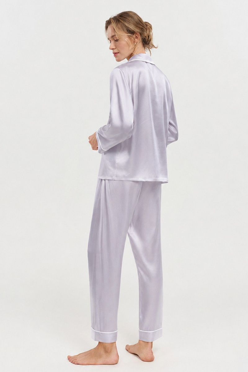  19 Momme 100% Mulberry Silk Pajama Set Luxury Long Sleeve Long Pants Silk Loungewear