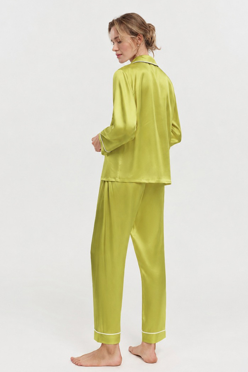  19 Momme 100% Mulberry Silk Pajama Set Luxury Long Sleeve Long Pants Silk Loungewear