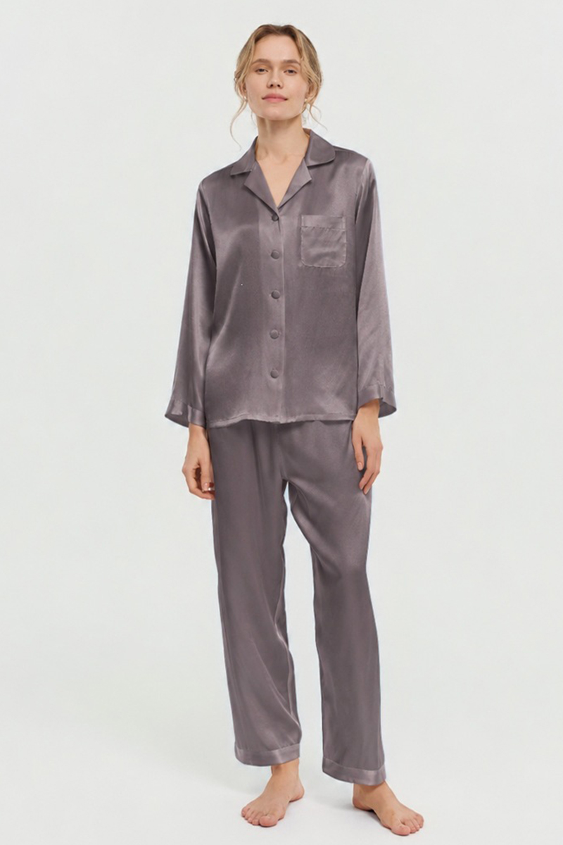100% Mulberry Silk Pajama Set Long Sleeve & Long Pants Luxury Silk Loungewear