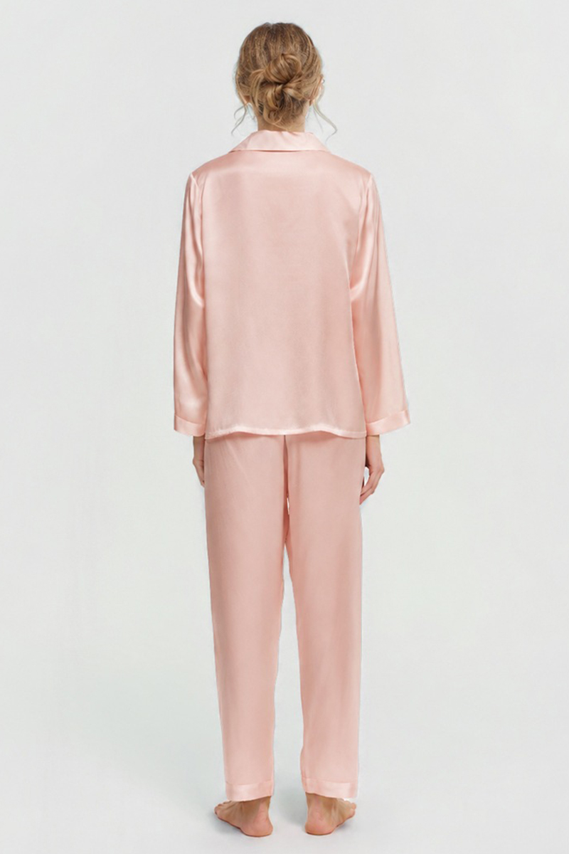 100% Mulberry Silk Pajama Set Long Sleeve & Long Pants Luxury Silk Loungewear