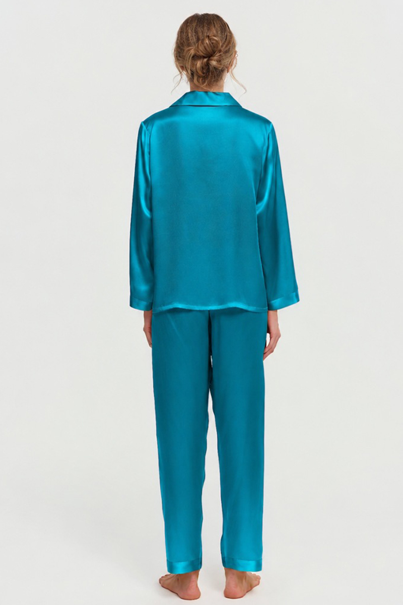 100% Mulberry Silk Pajama Set Long Sleeve & Long Pants Luxury Silk Loungewear