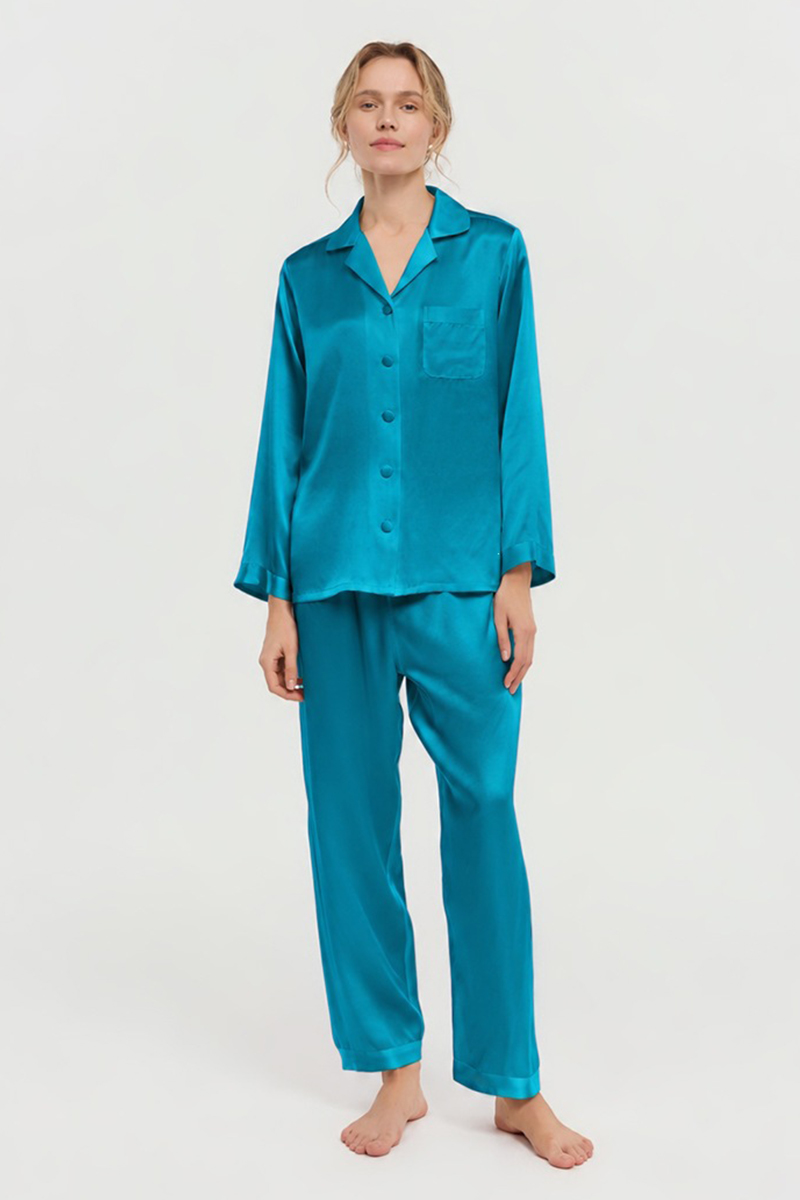 100% Mulberry Silk Pajama Set Long Sleeve & Long Pants Luxury Silk Loungewear