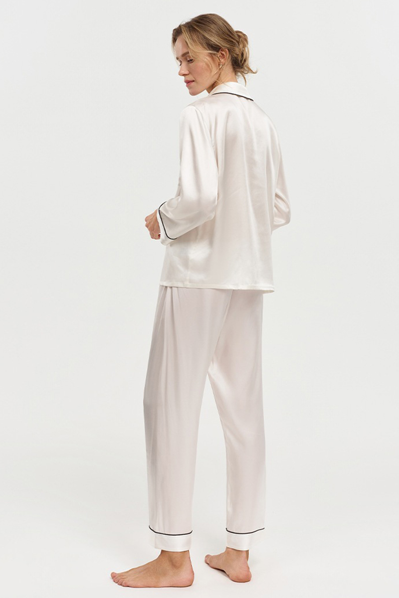  19 Momme 100% Mulberry Silk Pajama Set Luxury Long Sleeve Long Pants Silk Loungewear