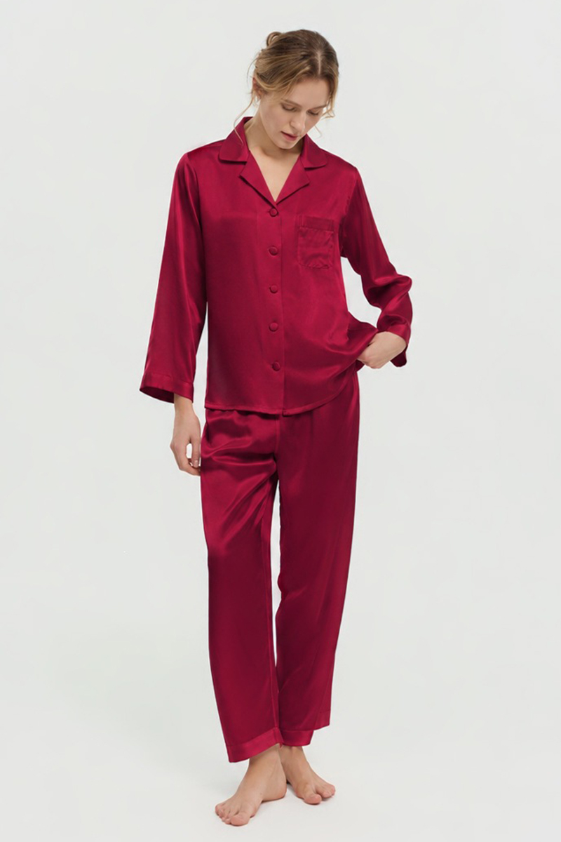 100% Mulberry Silk Pajama Set Long Sleeve & Long Pants Luxury Silk Loungewear