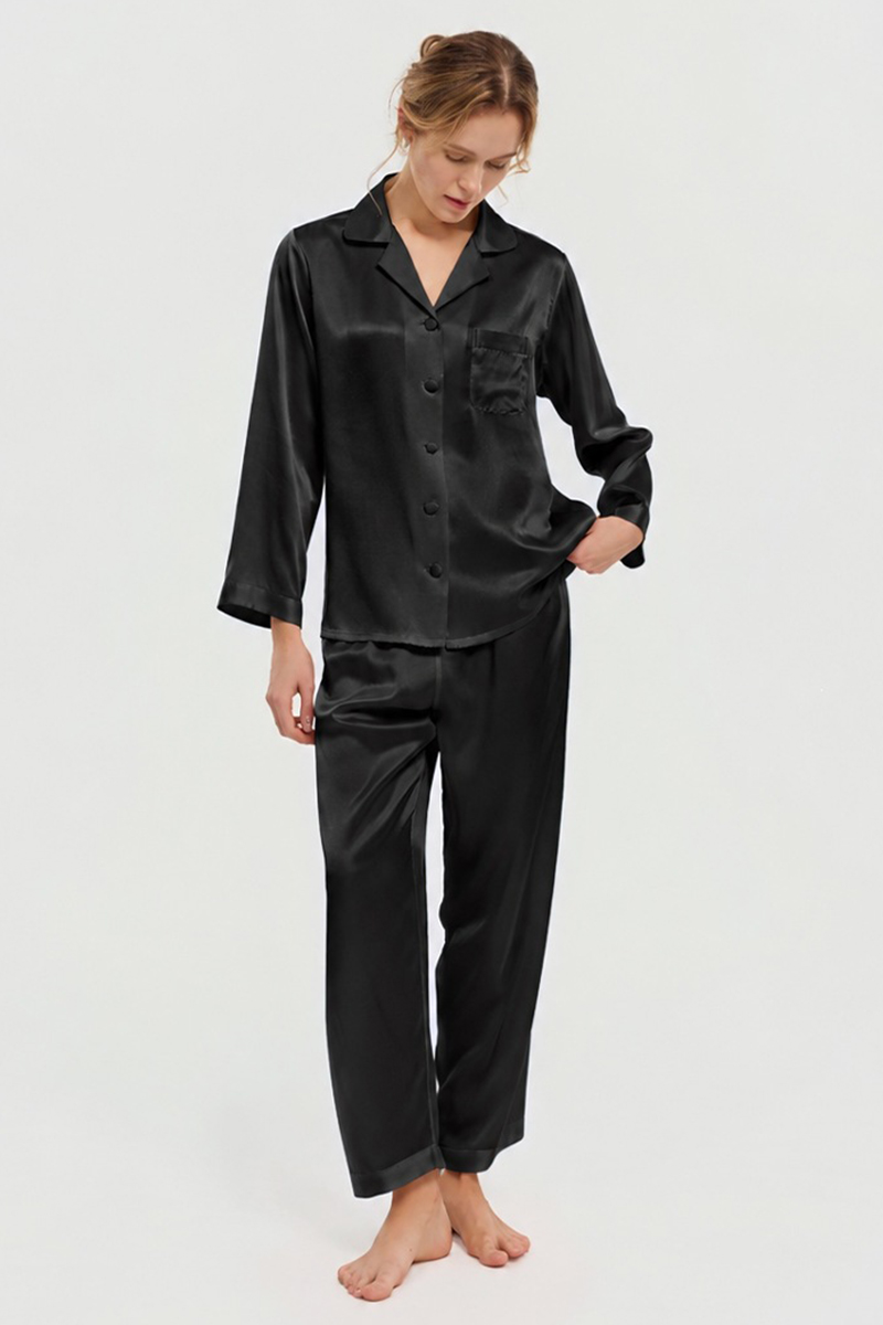 100% Mulberry Silk Pajama Set Long Sleeve & Long Pants Luxury Silk Loungewear