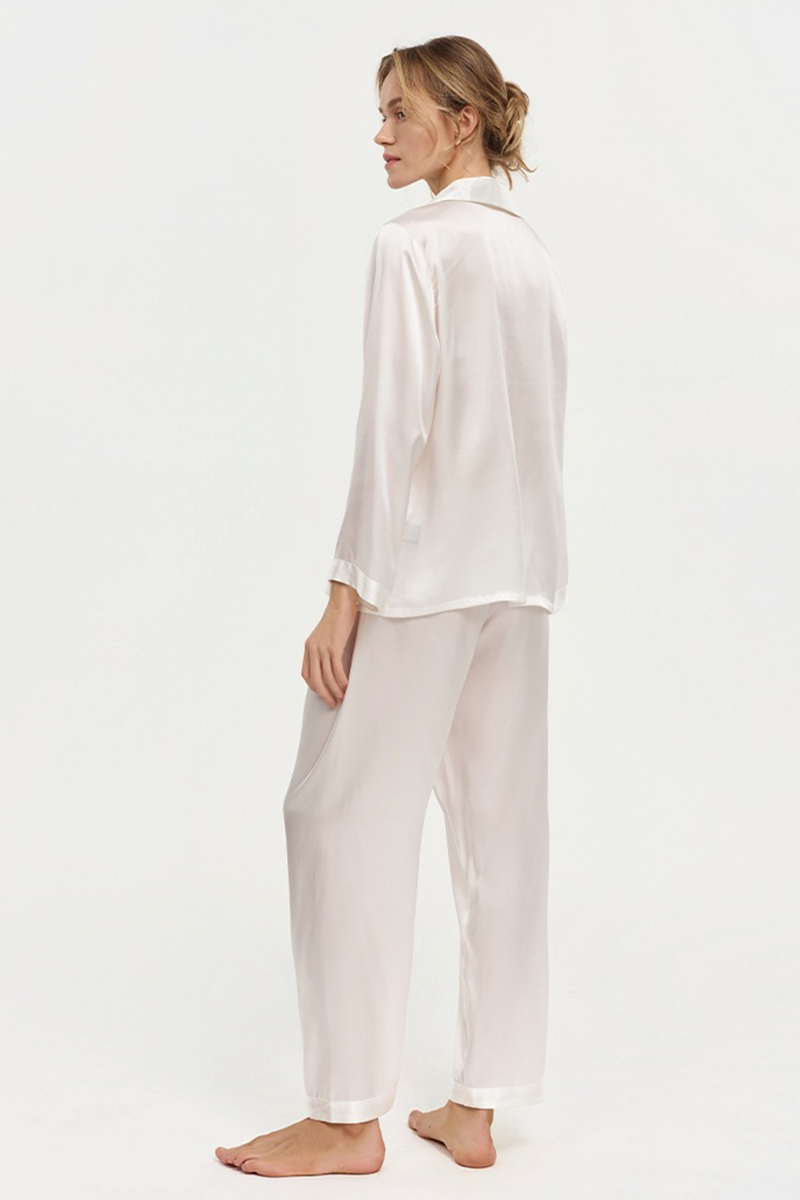 100% Mulberry Silk Pajama Set Long Sleeve & Long Pants Luxury Silk Loungewear