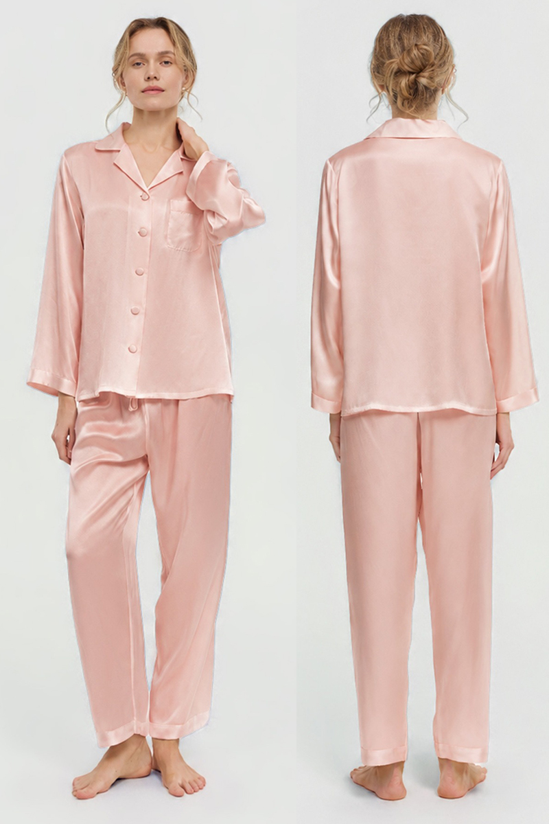 100% Mulberry Silk Pajama Set Long Sleeve & Long Pants Luxury Silk Loungewear