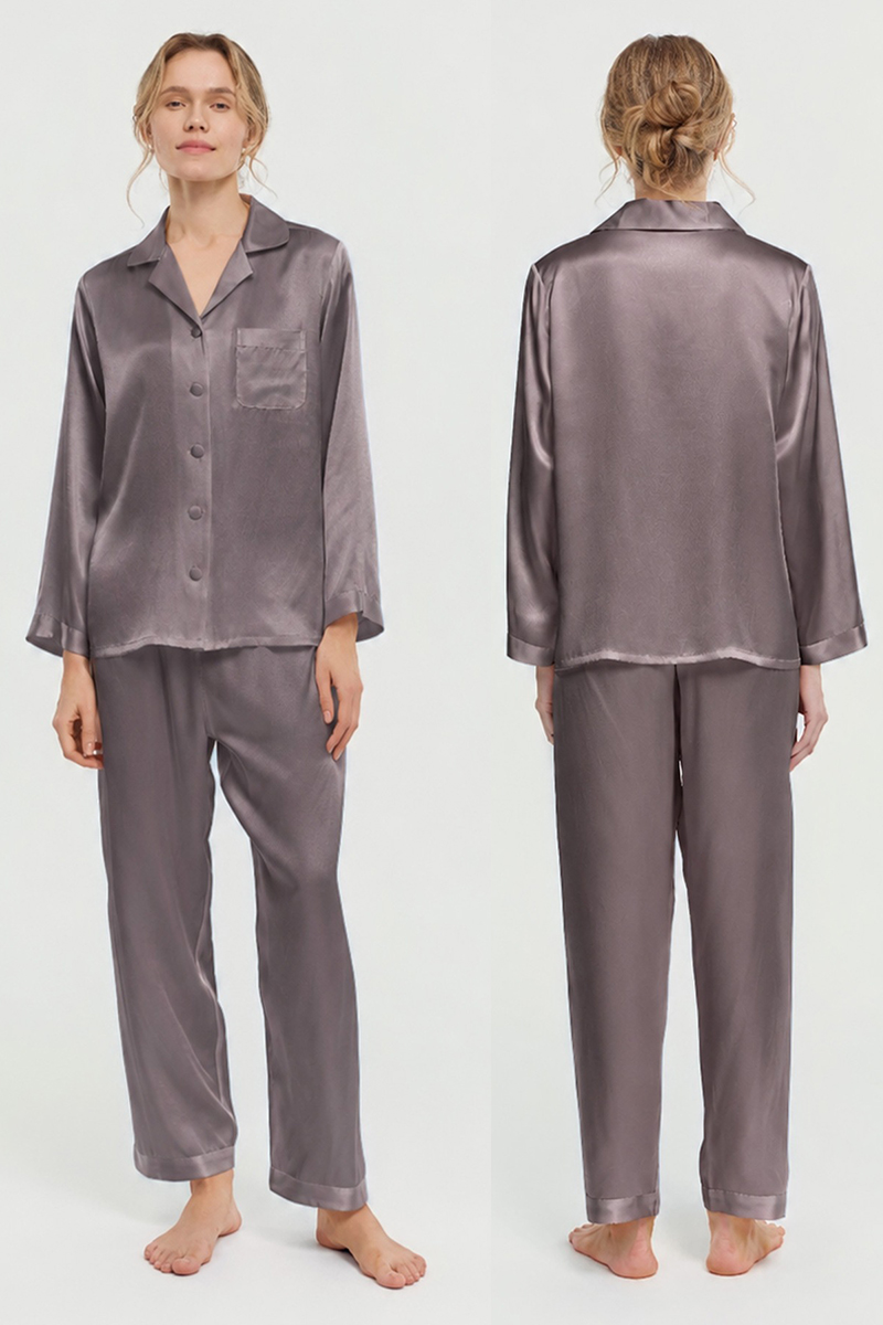 100% Mulberry Silk Pajama Set Long Sleeve & Long Pants Luxury Silk Loungewear