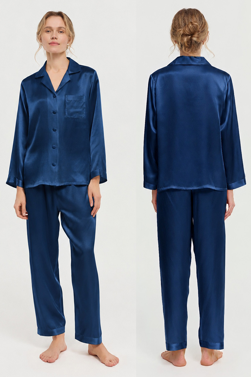 100% Mulberry Silk Pajama Set Long Sleeve & Long Pants Luxury Silk Loungewear