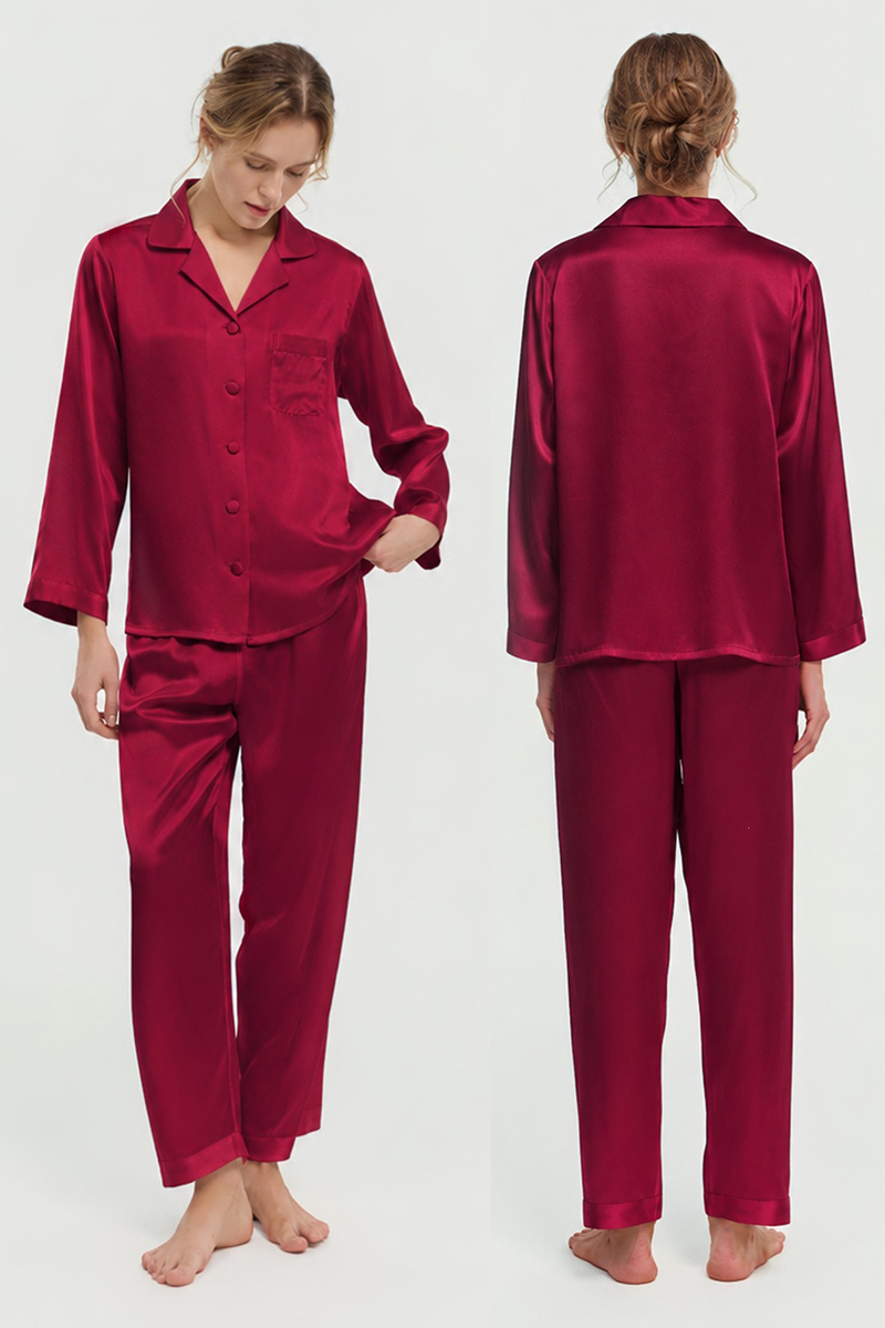 100% Mulberry Silk Pajama Set Long Sleeve & Long Pants Luxury Silk Loungewear