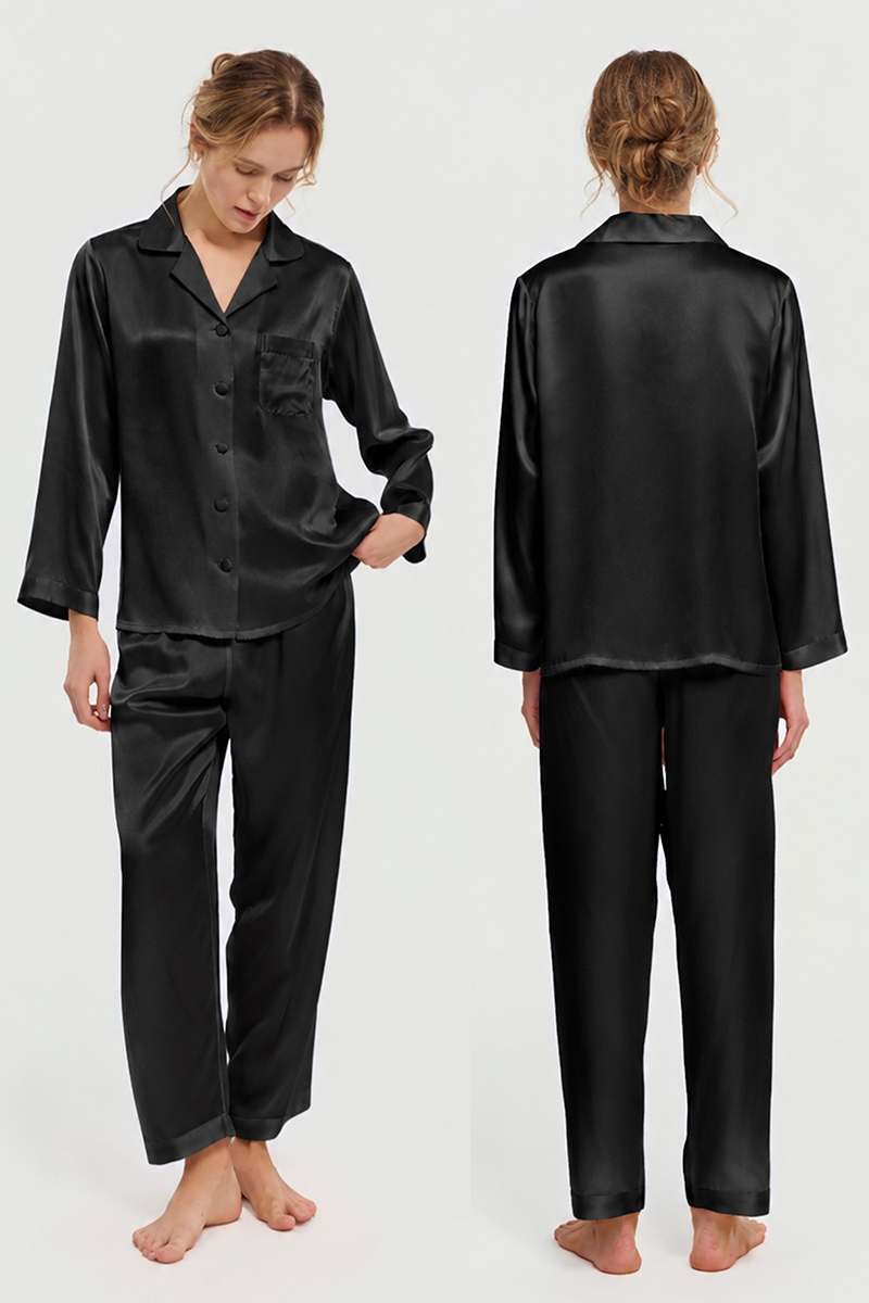 100% Mulberry Silk Pajama Set Long Sleeve & Long Pants Luxury Silk Loungewear