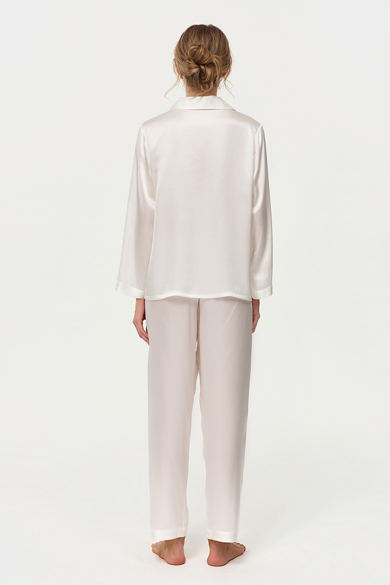 100% Mulberry Silk Pajama Set Long Sleeve & Long Pants Luxury Silk Loungewear