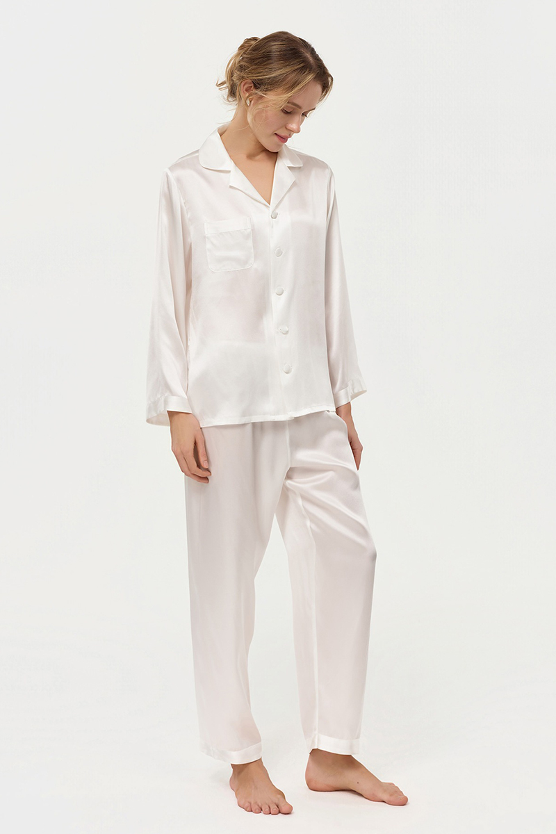 100% Mulberry Silk Pajama Set Long Sleeve & Long Pants Luxury Silk Loungewear