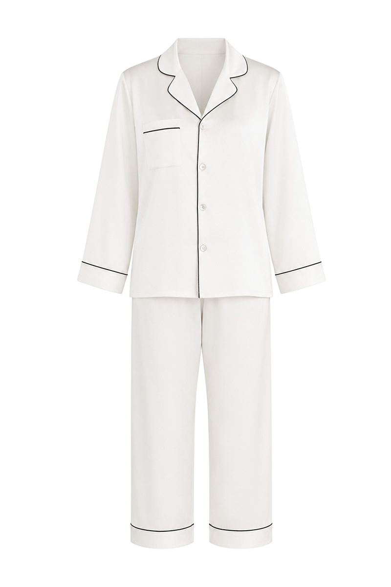  19 Momme 100% Mulberry Silk Pajama Set Luxury Long Sleeve Long Pants Silk Loungewear