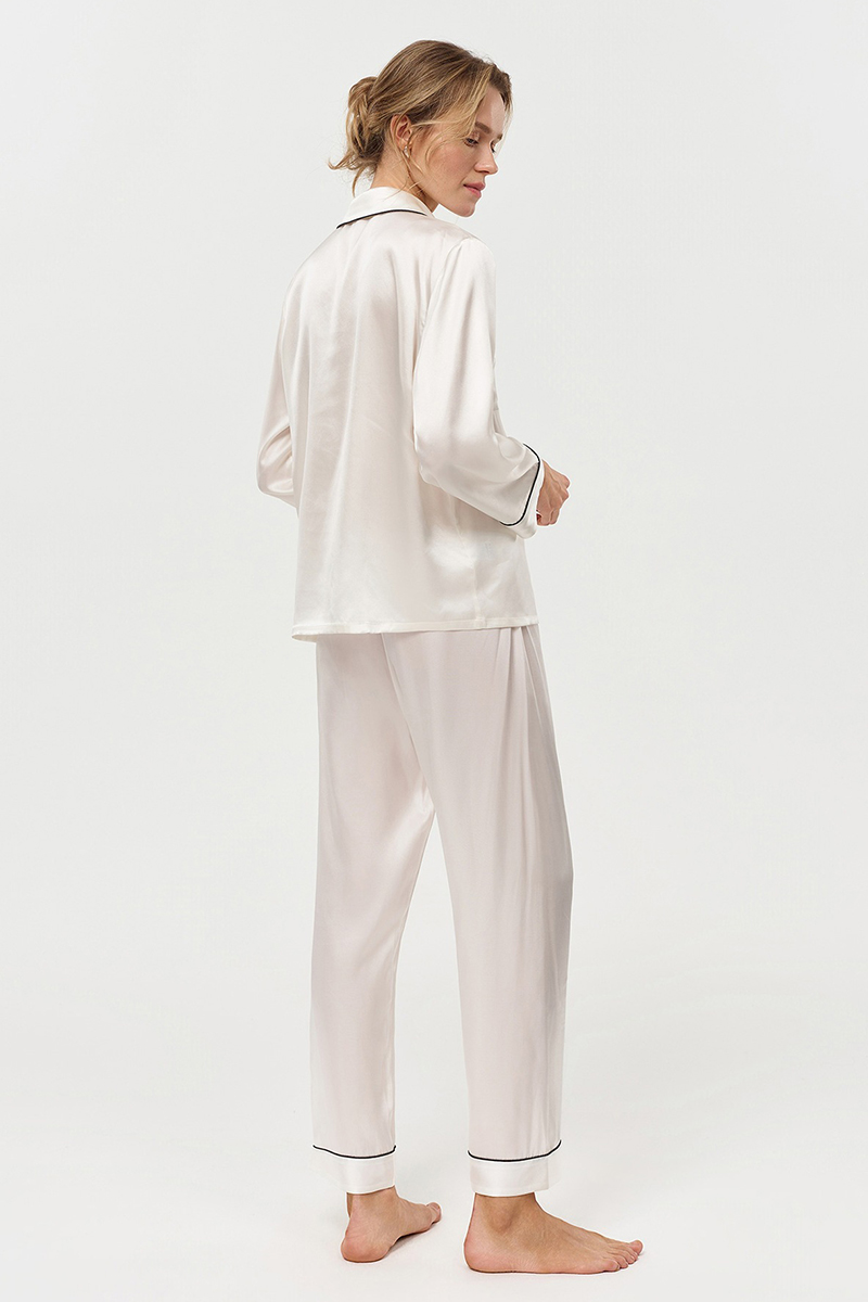  19 Momme 100% Mulberry Silk Pajama Set Luxury Long Sleeve Long Pants Silk Loungewear