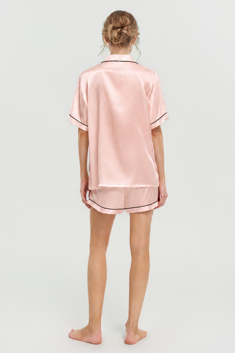 100% Mulberry Silk Pajama Shorts Set Premium Short Sleeve Silk Loungewear Elegant Lightweight Sleepwear