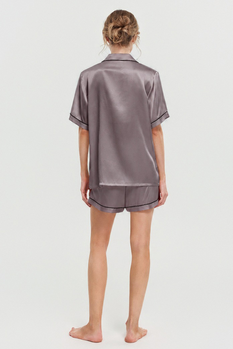 100% Mulberry Silk Pajama Shorts Set Premium Short Sleeve Silk Loungewear Elegant Lightweight Sleepwear