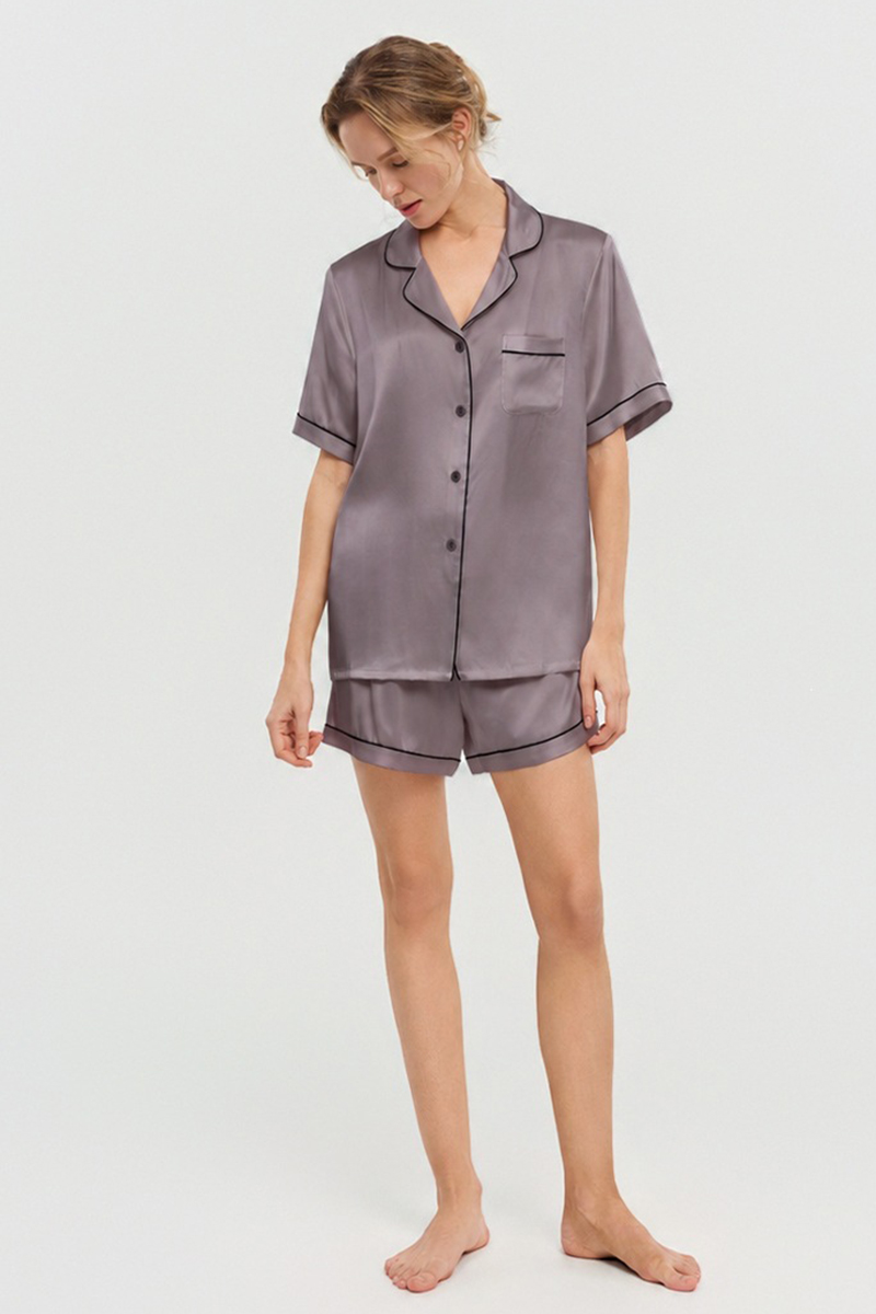 100% Mulberry Silk Pajama Shorts Set Premium Short Sleeve Silk Loungewear Elegant Lightweight Sleepwear