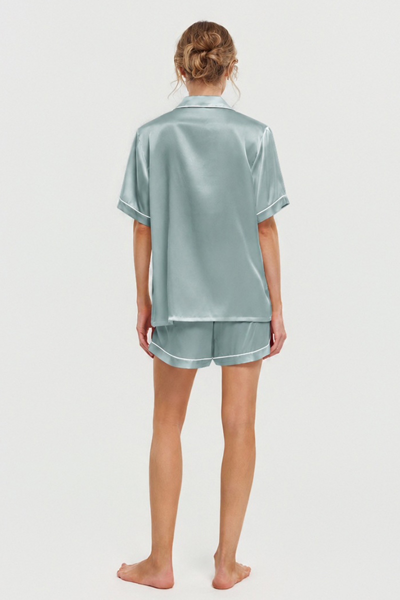 100% Mulberry Silk Pajama Shorts Set Premium Short Sleeve Silk Loungewear Elegant Lightweight Sleepwear