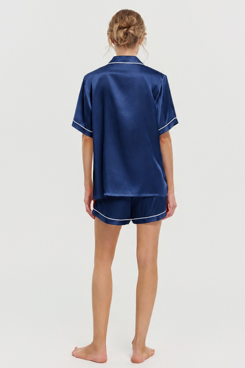 100% Mulberry Silk Pajama Shorts Set Premium Short Sleeve Silk Loungewear Elegant Lightweight Sleepwear
