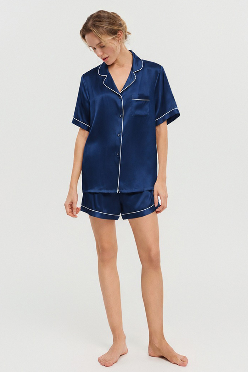 100% Mulberry Silk Pajama Shorts Set Premium Short Sleeve Silk Loungewear Elegant Lightweight Sleepwear