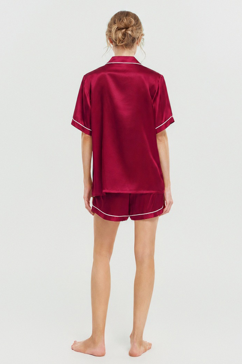 100% Mulberry Silk Pajama Shorts Set Premium Short Sleeve Silk Loungewear Elegant Lightweight Sleepwear