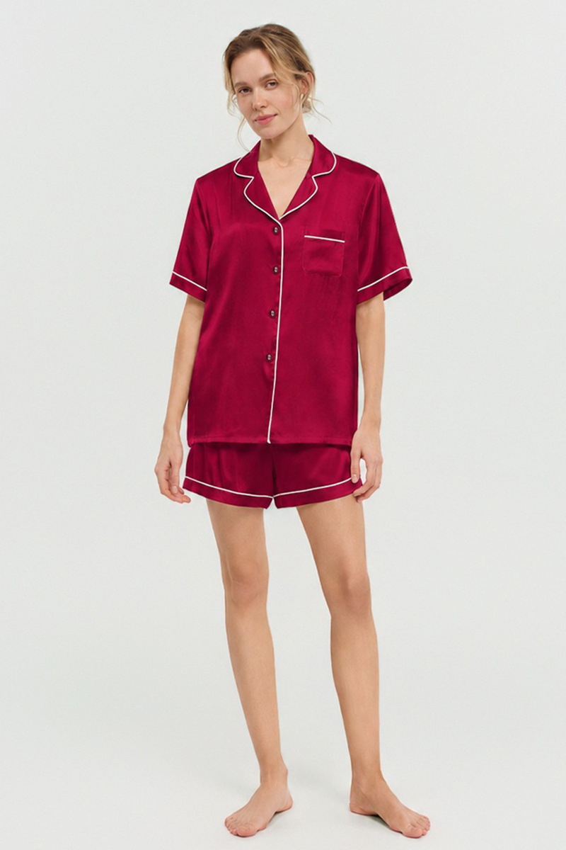 100% Mulberry Silk Pajama Shorts Set Premium Short Sleeve Silk Loungewear Elegant Lightweight Sleepwear