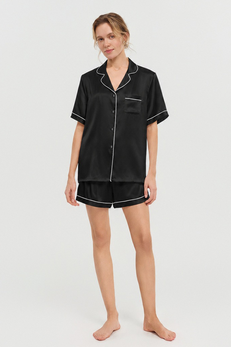 100% Mulberry Silk Pajama Shorts Set Premium Short Sleeve Silk Loungewear Elegant Lightweight Sleepwear