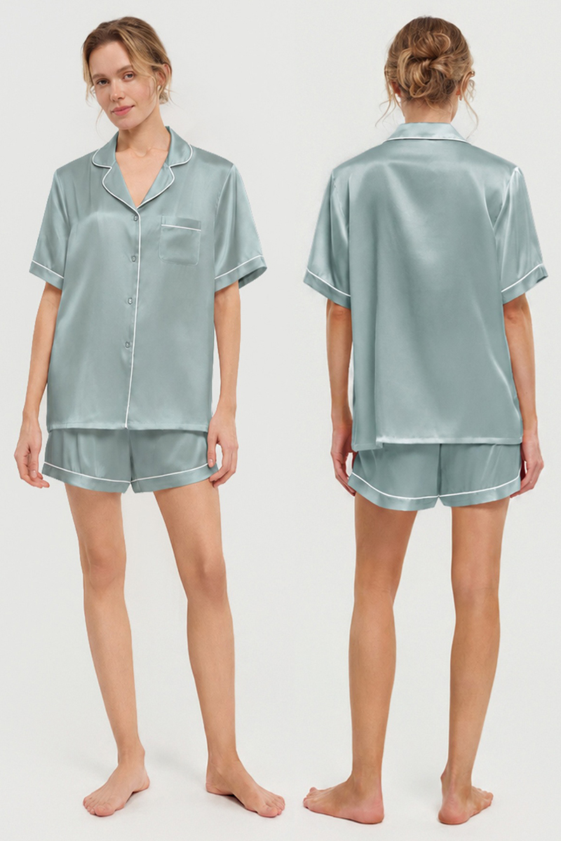 100% Mulberry Silk Pajama Shorts Set Premium Short Sleeve Silk Loungewear Elegant Lightweight Sleepwear