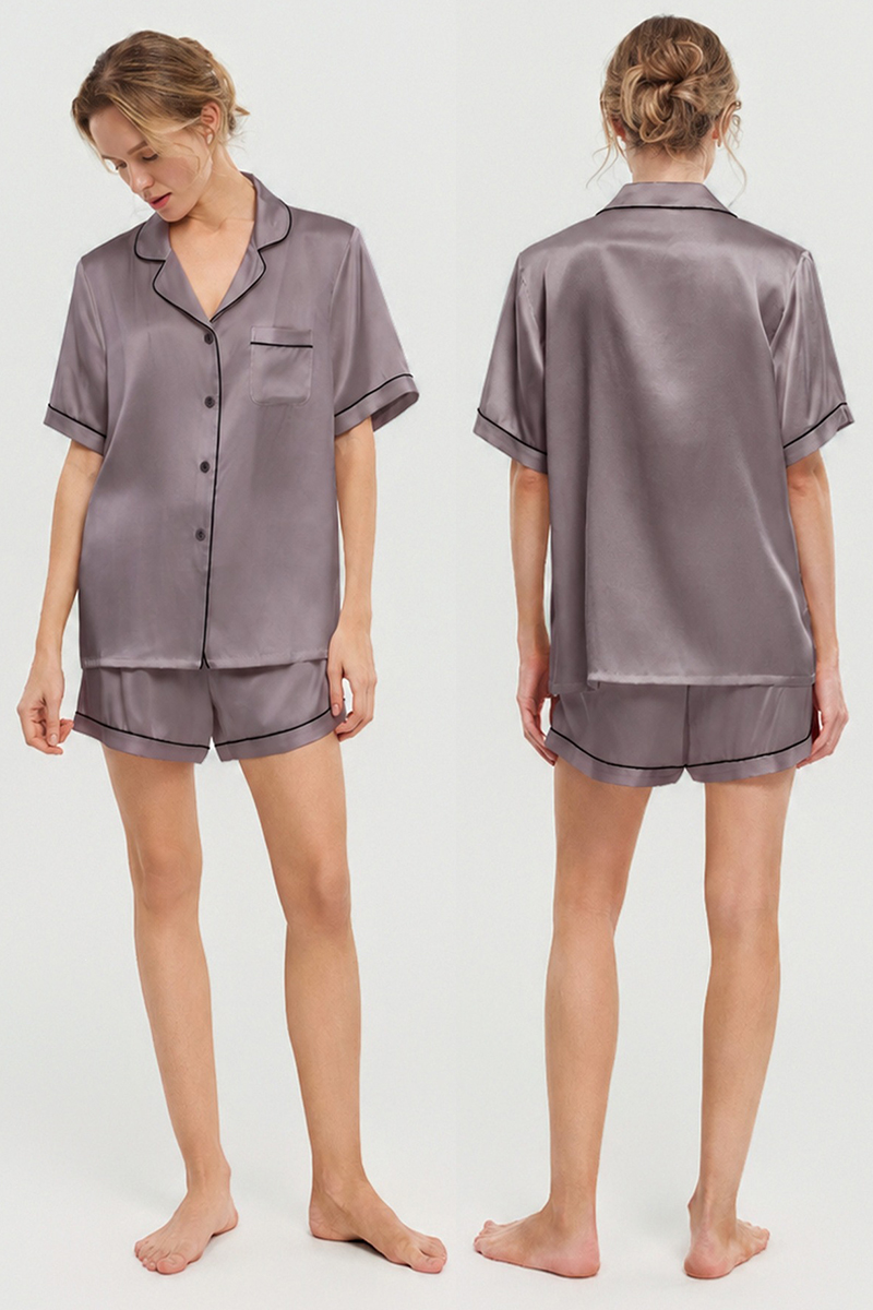 100% Mulberry Silk Pajama Shorts Set Premium Short Sleeve Silk Loungewear Elegant Lightweight Sleepwear