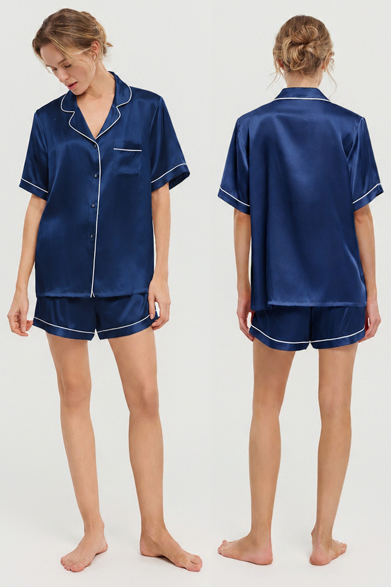 100% Mulberry Silk Pajama Shorts Set Premium Short Sleeve Silk Loungewear Elegant Lightweight Sleepwear