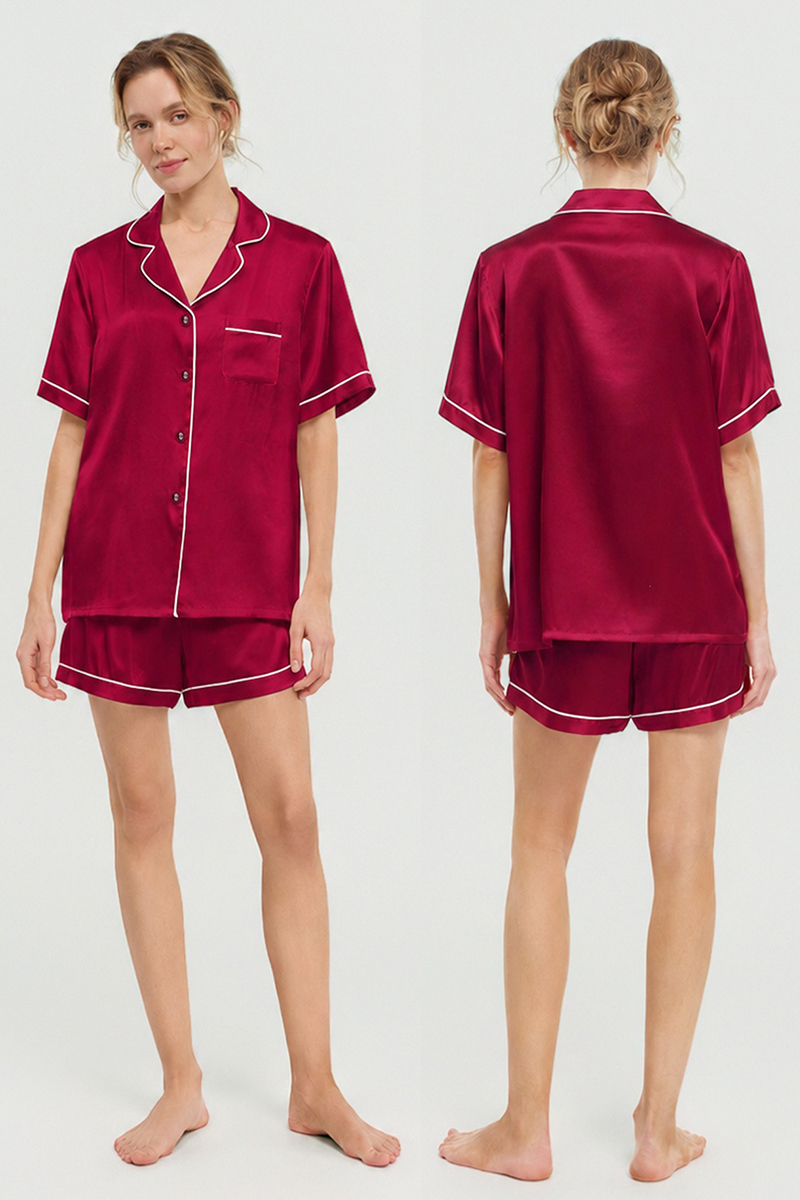 100% Mulberry Silk Pajama Shorts Set Premium Short Sleeve Silk Loungewear Elegant Lightweight Sleepwear