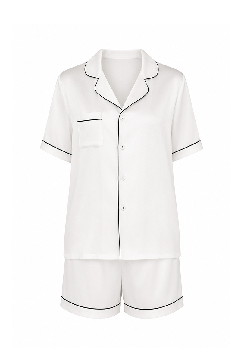 100% Mulberry Silk Pajama Shorts Set Premium Short Sleeve Silk Loungewear Elegant Lightweight Sleepwear