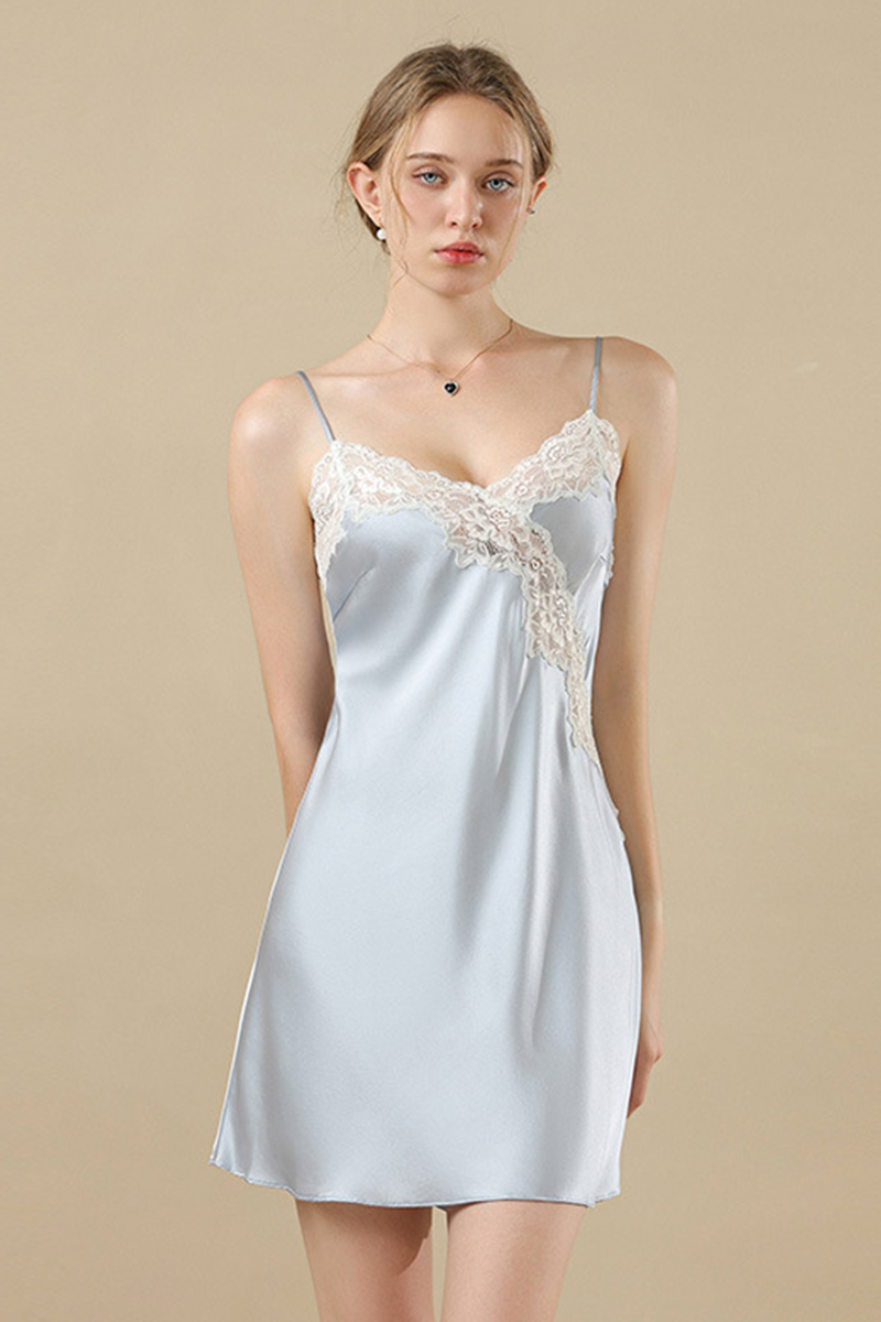 19 Momme 100% Mulberry Silk New Arrival Luxury Silk Slip Nightgown Delicate Lace Trim Thin Women Loungewear