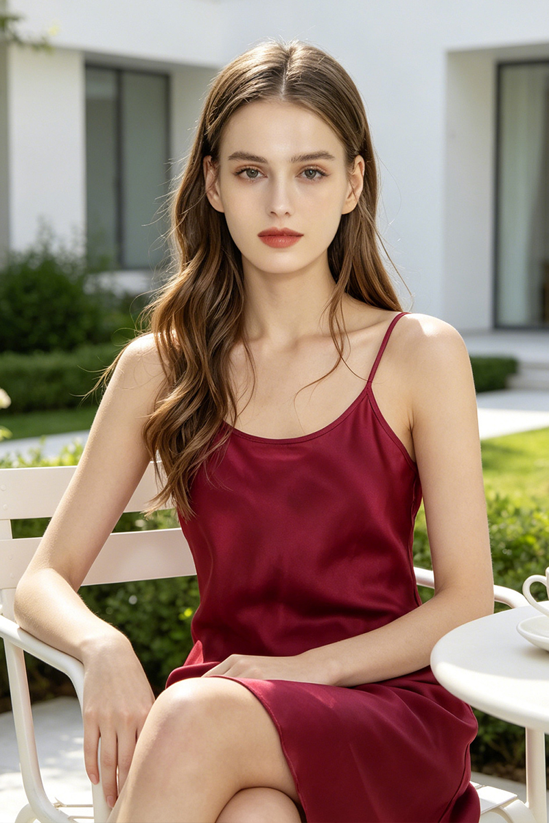 100% Mulberry Silk Solid Minimalist Slip Nightgown Sexy Simple Camisole Silk Loungewear