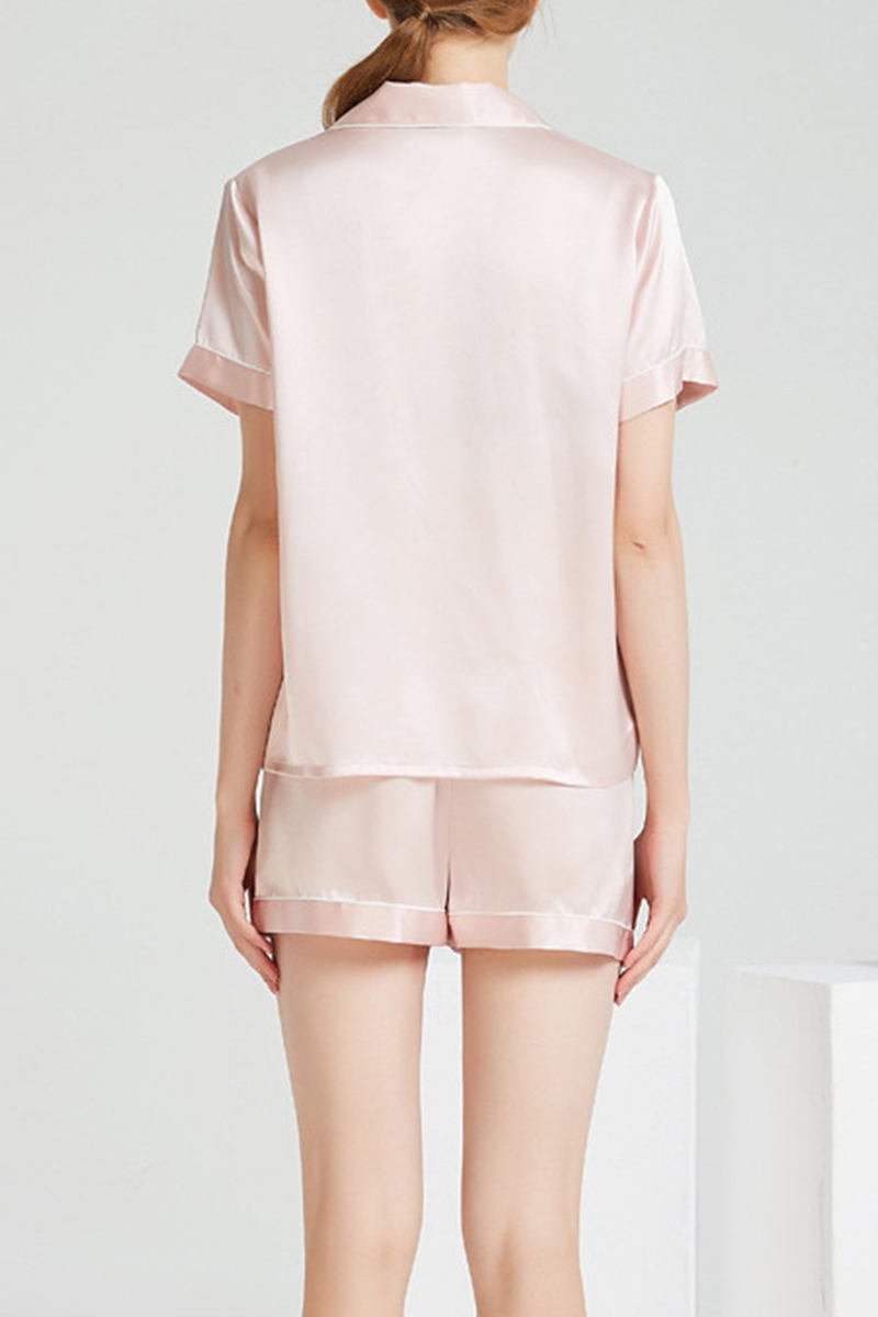 19MM 100% Mulberry Silk Pajama Set Women Short Sleeve Shorts Sleepwear