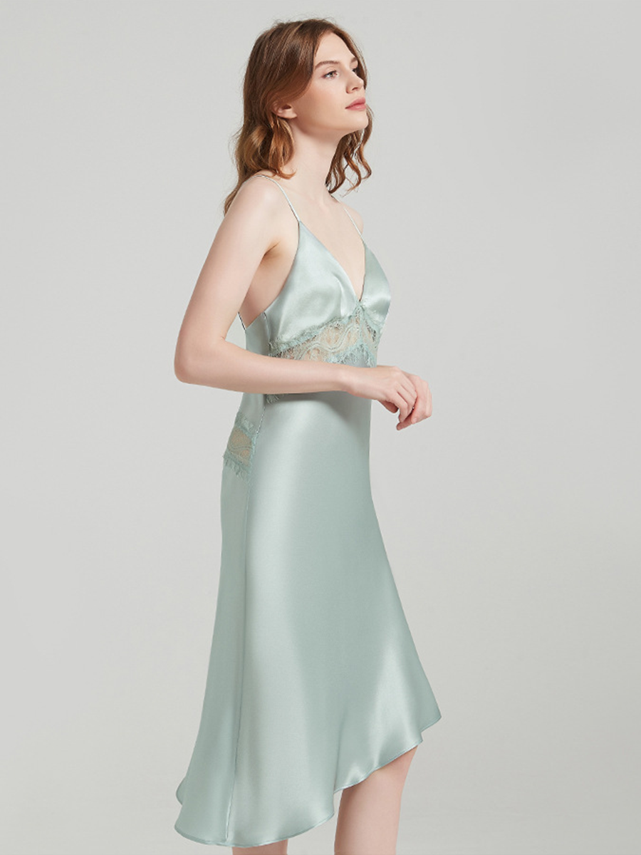 100% Mulberry Silk Spaghetti Strap Long Nightgown