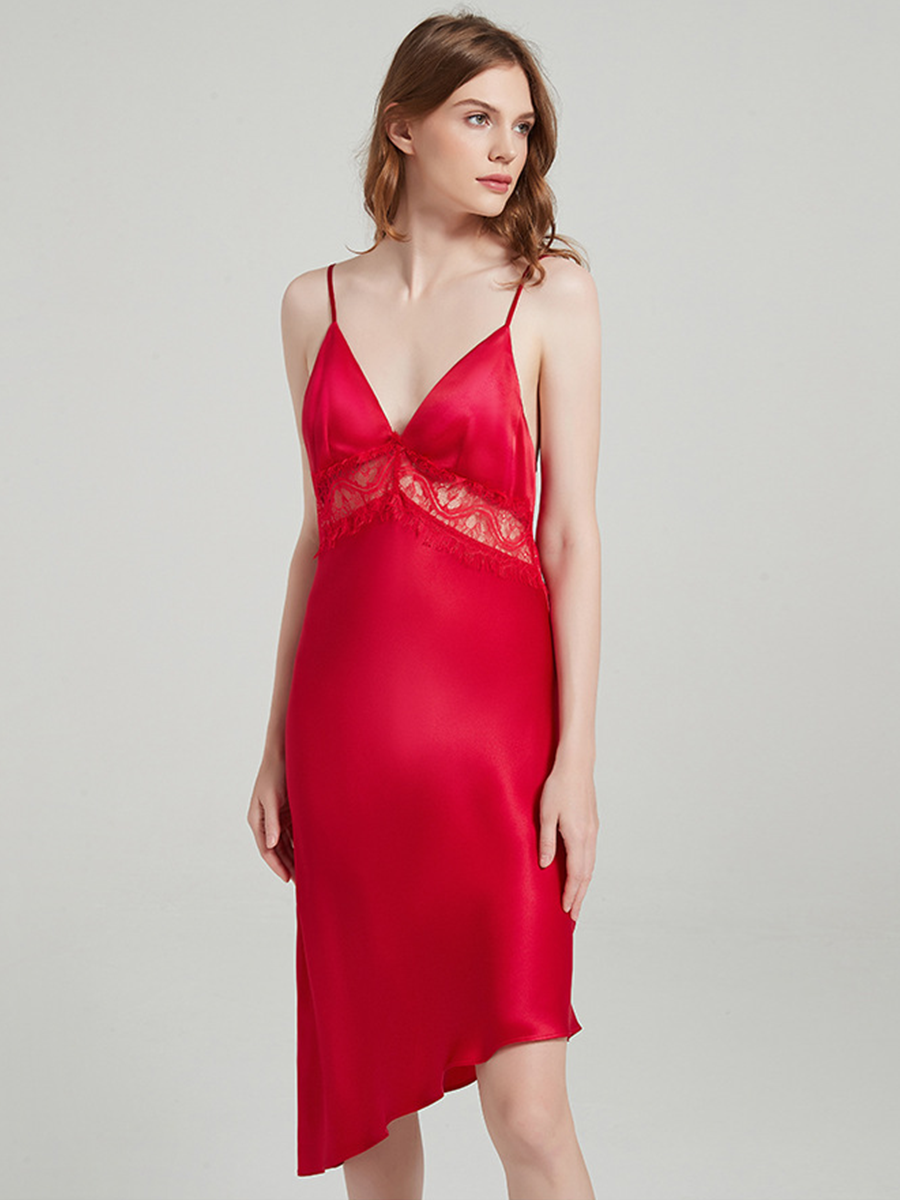 100% Mulberry Silk Spaghetti Strap Long Nightgown