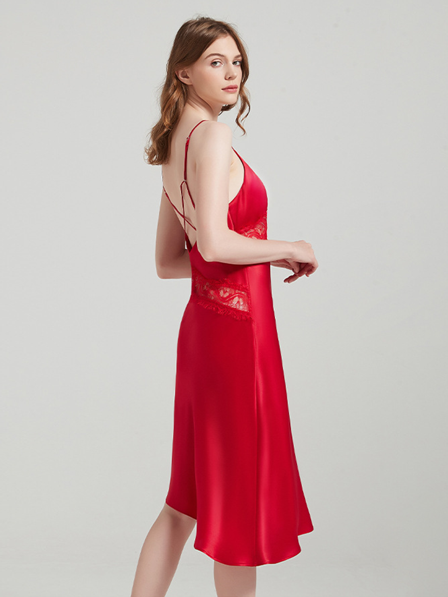 100% Mulberry Silk Spaghetti Strap Long Nightgown