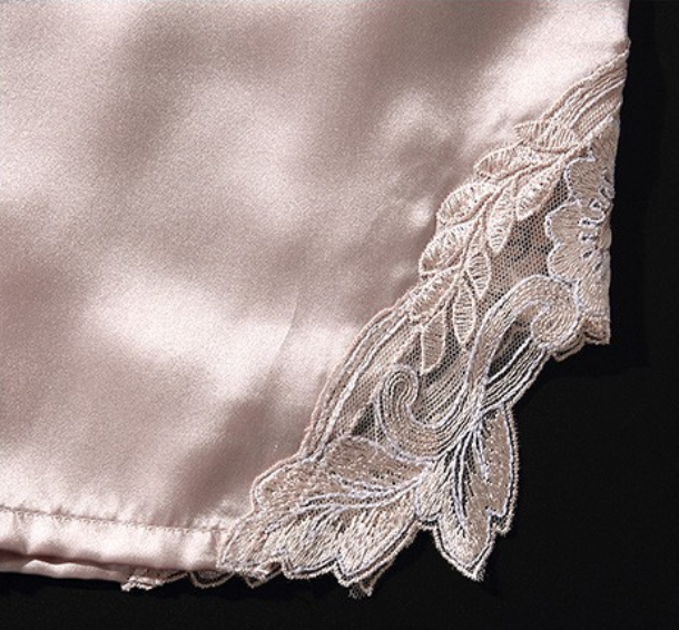100% Mulberry Silk Lace Trim Nightgown & Robe Set Women Sleepwear